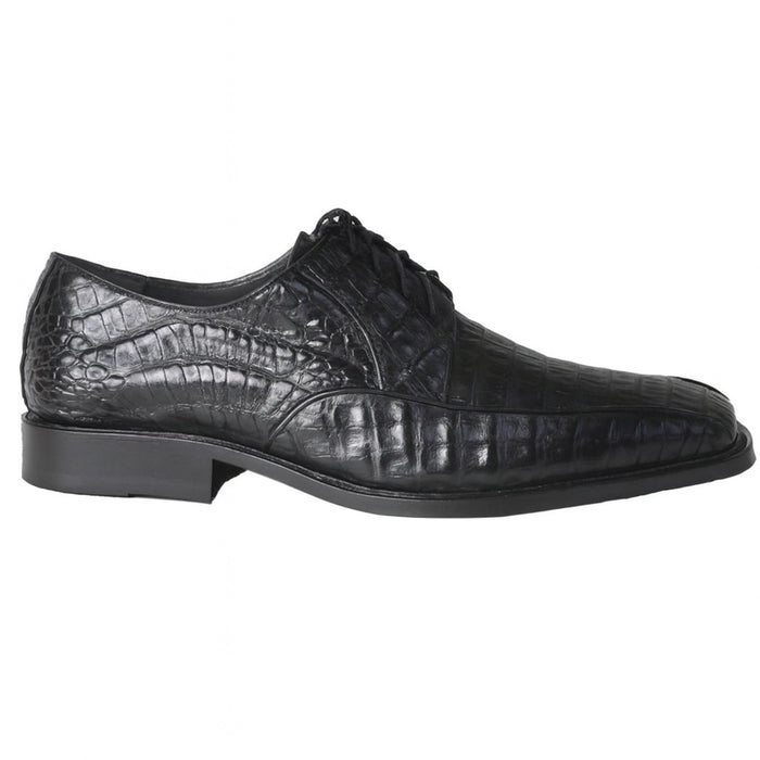 Men’s Los Altos Black Crocodile Bike Toe Dress Shoes, Exotic Formal Lace Up Shoes