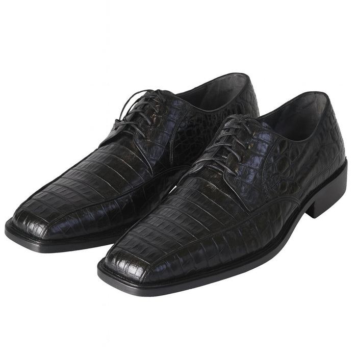 Men’s Los Altos Black Crocodile Bike Toe Dress Shoes, Exotic Formal Lace Up Shoes