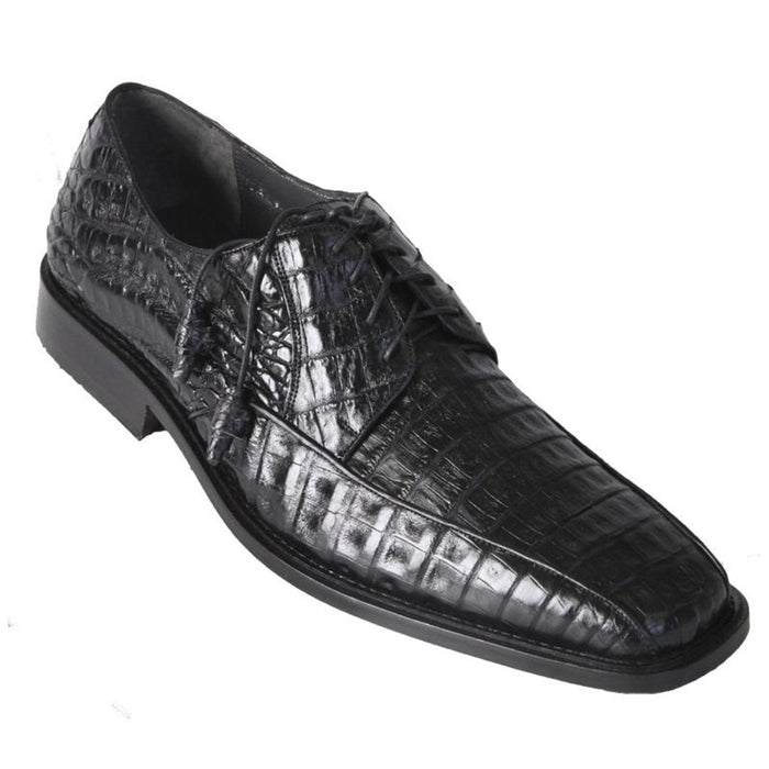 Men’s Los Altos Black Crocodile Bike Toe Dress Shoes, Exotic Formal Lace Up Shoes