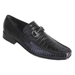 Los Altos  Black Crocodile Lizard Metal Bit Loafers