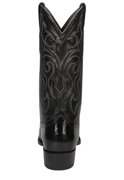 Los Altos Boots - Mens Dress Cowboy Boot - Low Priced Black Eel Skin R-Toe Western Boots- in Black