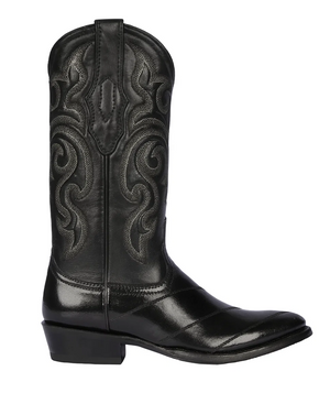 Los Altos Boots - Mens Dress Cowboy Boot - Low Priced Black Eel Skin R-Toe Western Boots- in Black