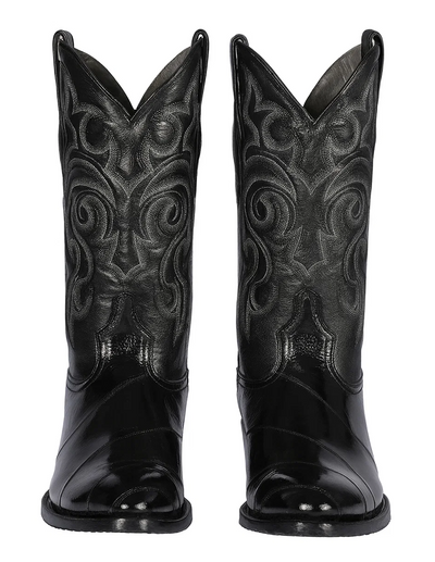 Los Altos Boots - Mens Dress Cowboy Boot - Low Priced Black Eel Skin R-Toe Western Boots- in Black 5   - from alligatorwarehouse.com