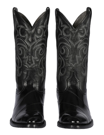 Los Altos Boots - Mens Dress Cowboy Boot - Low Priced Black Eel Skin R-Toe Western Boots- in Black