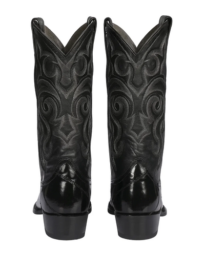 Los Altos Boots - Mens Dress Cowboy Boot - Low Priced Black Eel Skin R-Toe Western Boots- in Black 6   - from alligatorwarehouse.com