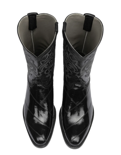 Los Altos Boots - Mens Dress Cowboy Boot - Low Priced Black Eel Skin R-Toe Western Boots- in Black 7   - from alligatorwarehouse.com