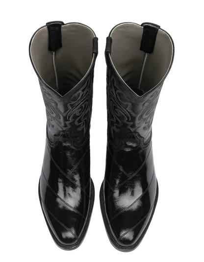 Los Altos Boots - Mens Dress Cowboy Boot - Low Priced Black Eel Skin R-Toe Western Boots- in Black