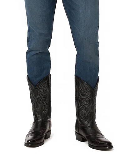 Los Altos Boots - Mens Dress Cowboy Boot - Low Priced Black Eel Skin R-Toe Western Boots- in Black 8   - from alligatorwarehouse.com