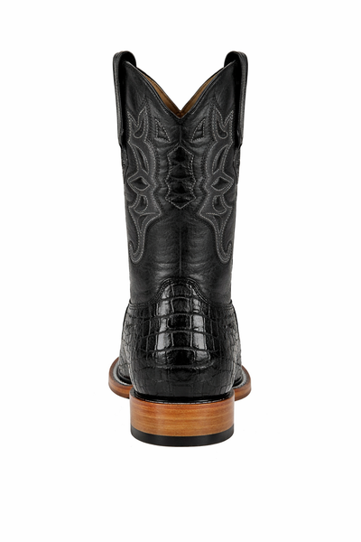 Los Altos Boots - Mens Dress Cowboy Boot - Low Priced Black Square Toe Caiman Tail Boots- in Black