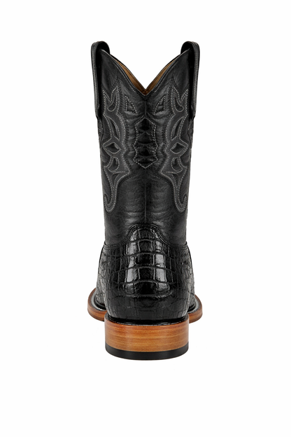 Los Altos Boots - Mens Dress Cowboy Boot - Low Priced Black Square Toe Caiman Tail Boots- in Black