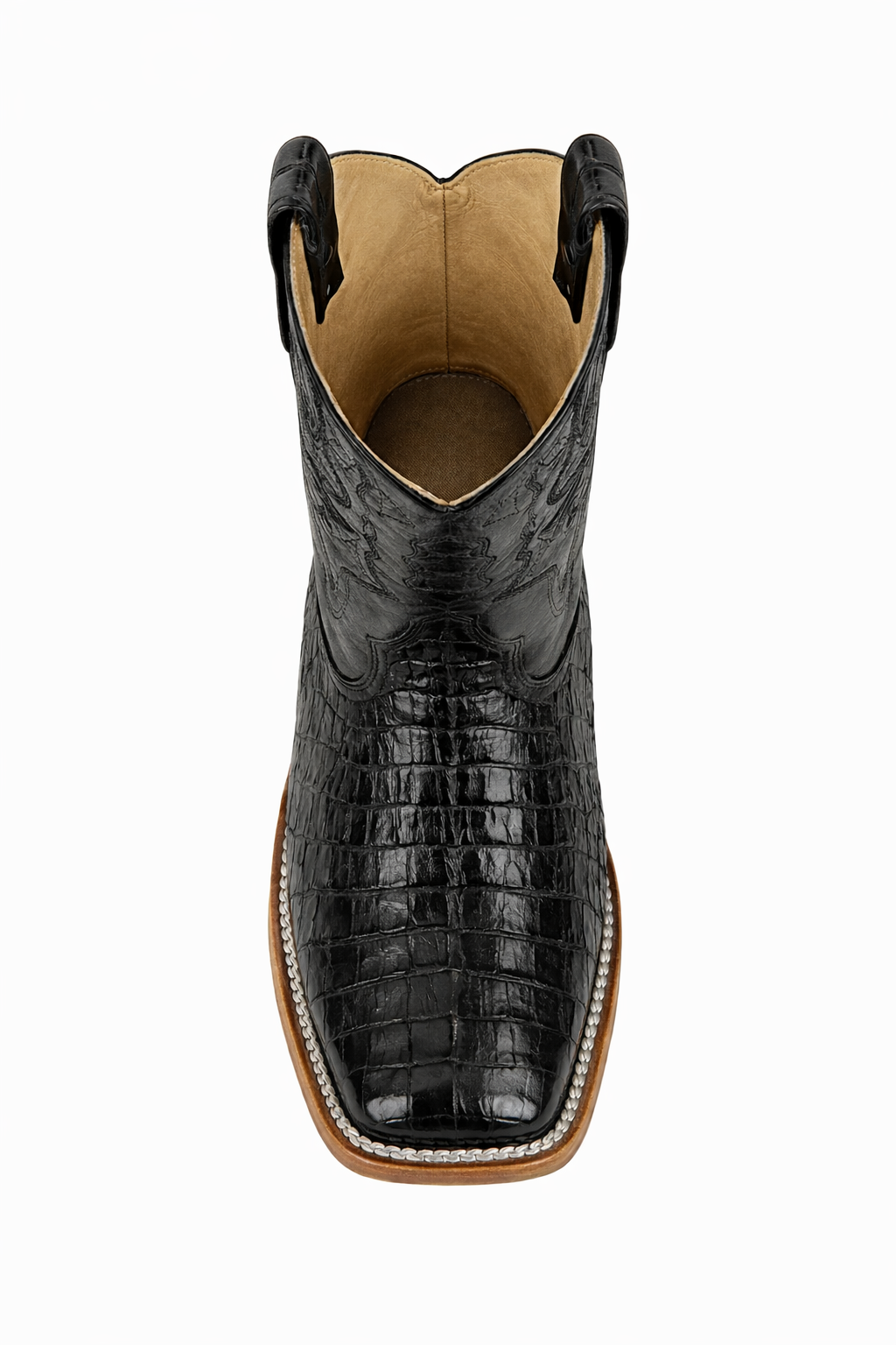 Los Altos Boots - Mens Dress Cowboy Boot - Low Priced Black Square Toe Caiman Tail Boots- in Black