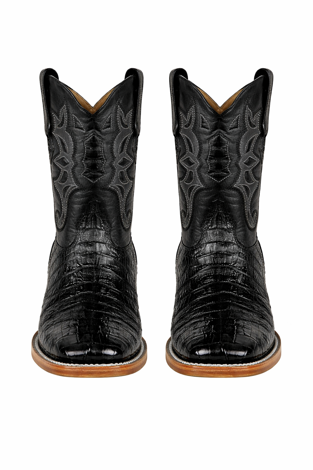 Los Altos Boots - Mens Dress Cowboy Boot - Low Priced Black Square Toe Caiman Tail Boots- in Black