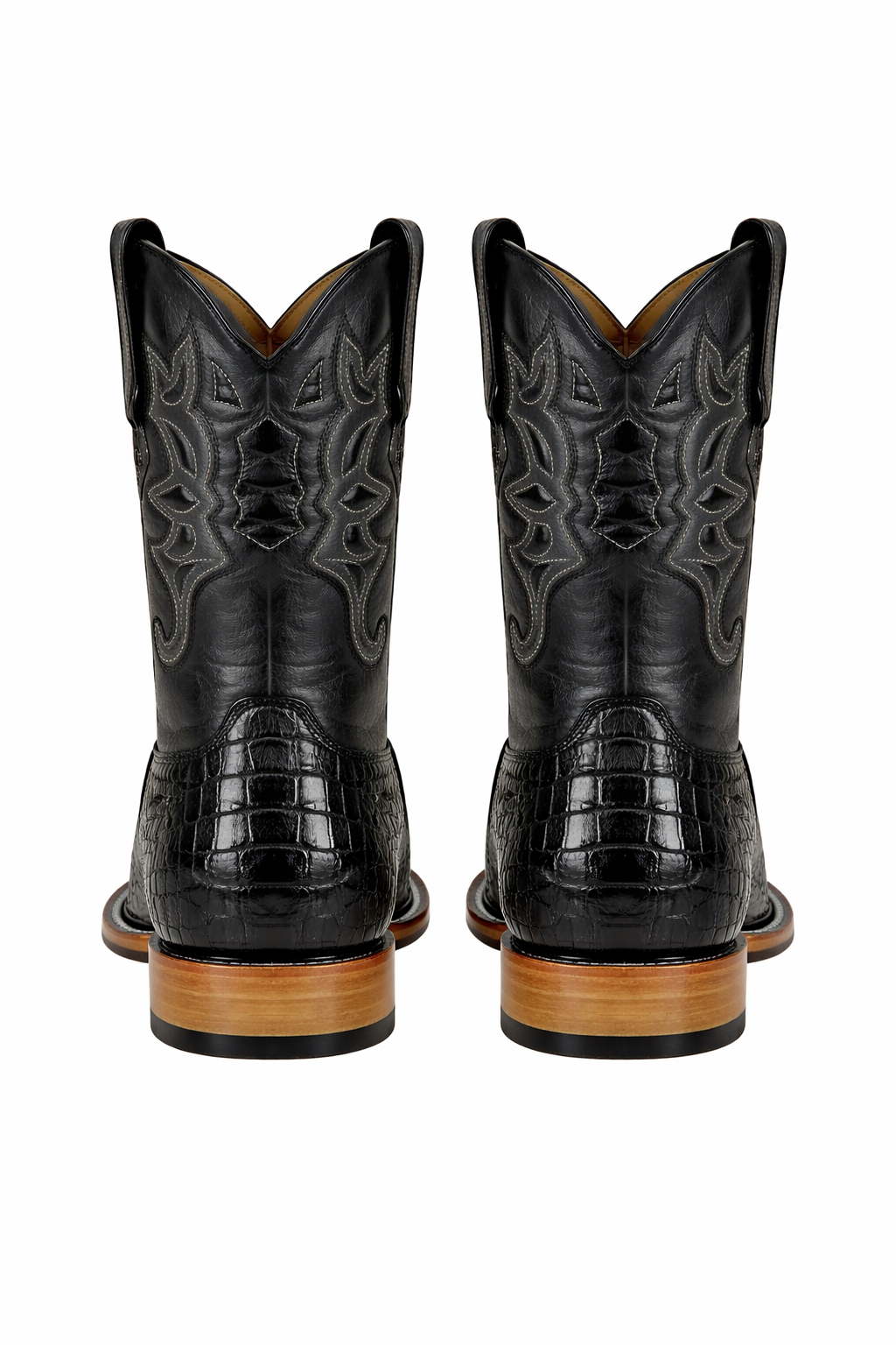 Los Altos Boots - Mens Dress Cowboy Boot - Low Priced Black Square Toe Caiman Tail Boots- in Black
