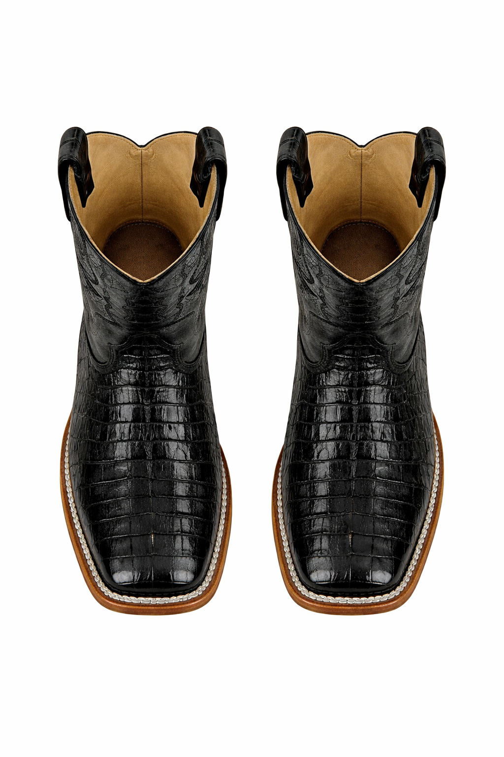 Los Altos Boots - Mens Dress Cowboy Boot - Low Priced Black Square Toe Caiman Tail Boots- in Black