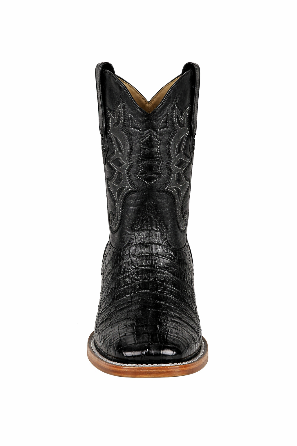 Los Altos Boots - Mens Dress Cowboy Boot - Low Priced Black Square Toe Caiman Tail Boots- in Black