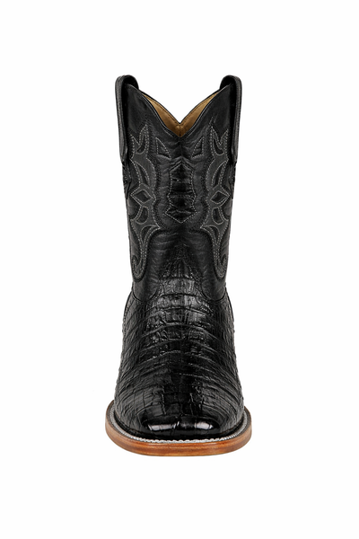 Los Altos Boots - Mens Dress Cowboy Boot - Low Priced Black Square Toe Caiman Tail Boots- in Black