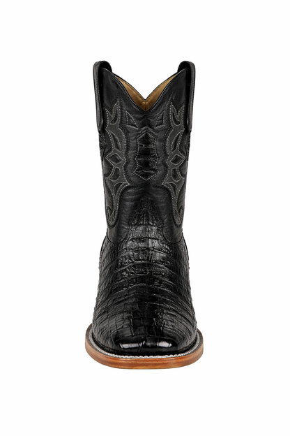 Los Altos Boots - Mens Dress Cowboy Boot - Low Priced Black Square Toe Caiman Tail Boots- in Black
