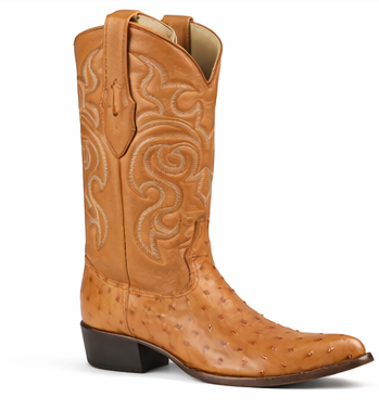 J Toe Cowboy Boots - J Toe Western Boots - Los Altos Boots - Mens Dress Cowboy Boot - Low Priced Tan Honey Color Ostrich Cowboy Boots J-Toe - in Tan Honey Color