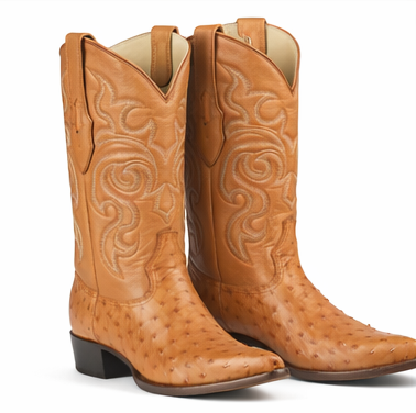 J Toe Cowboy Boots - J Toe Western Boots - Los Altos Boots - Mens Dress Cowboy Boot - Low Priced Tan Honey Color Ostrich Cowboy Boots J-Toe - in Tan Honey Color