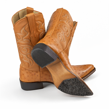 J Toe Cowboy Boots - J Toe Western Boots - Los Altos Boots - Mens Dress Cowboy Boot - Low Priced Tan Honey Color Ostrich Cowboy Boots J-Toe - in Tan Honey Color