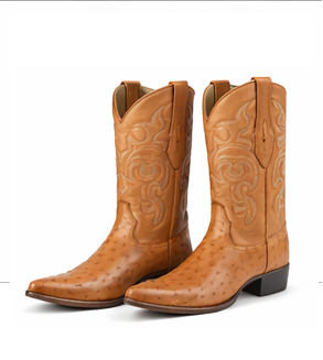 J Toe Cowboy Boots - J Toe Western Boots - Los Altos Boots - Mens Dress Cowboy Boot - Low Priced Tan Honey Color Ostrich Cowboy Boots J-Toe - in Tan Honey Color