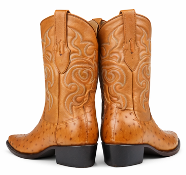 J Toe Cowboy Boots - J Toe Western Boots - Los Altos Boots - Mens Dress Cowboy Boot - Low Priced Tan Honey Color Ostrich Cowboy Boots J-Toe - in Tan Honey Color