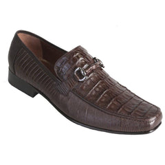 Los Altos Brown Crocodile Lizard Metal Bit Loafers