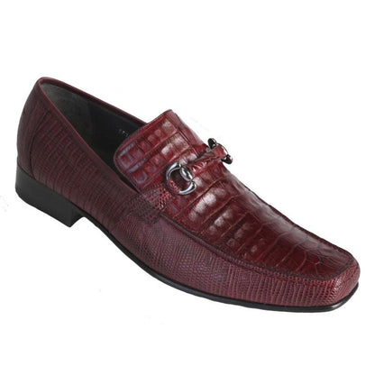 Los Altos Men’s Burgundy Crocodile Lizard Metal Bit Loafers, Exotic Dress Shoes