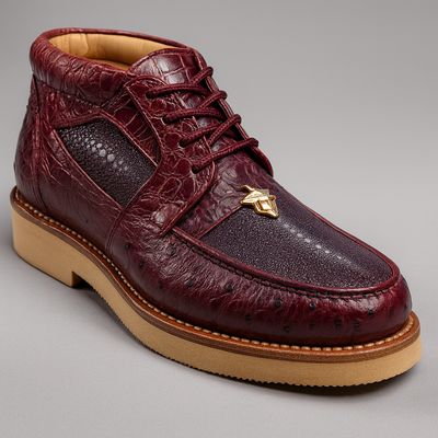 Los Altos Casual Burgundy Genuine Stingray / Ostrich Shoes 1   - from alligatorwarehouse.com
