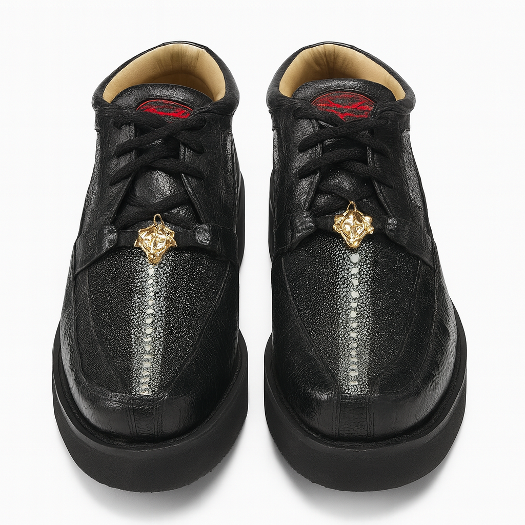 Los Altos Casual Black Stingray & Ostrich Skin Shoes