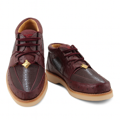 Los Altos Casual Burgundy Genuine Stingray / Ostrich Shoes 3   - from alligatorwarehouse.com