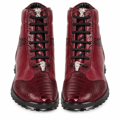 Los Altos Genuine Ostrich Leg Burgundy Casual Ankle Boot