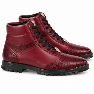 Los Altos Genuine Ostrich Leg Burgundy Casual Ankle Boot