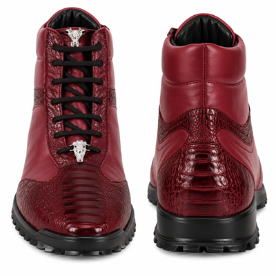 Los Altos Genuine Ostrich Leg Burgundy Casual Ankle Boot