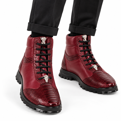 Los Altos Genuine Ostrich Leg Burgundy Casual Ankle Boot