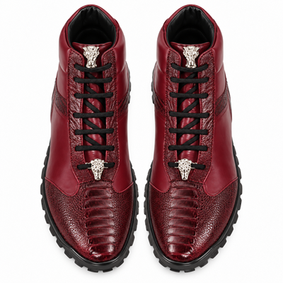 Los Altos Genuine Ostrich Leg Burgundy Casual Ankle Boot