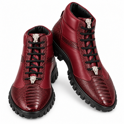Los Altos Genuine Ostrich Leg Burgundy Casual Ankle Boot