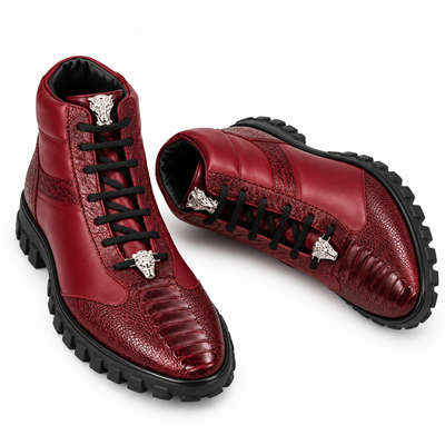 Los Altos Genuine Ostrich Leg Burgundy Casual Ankle Boot
