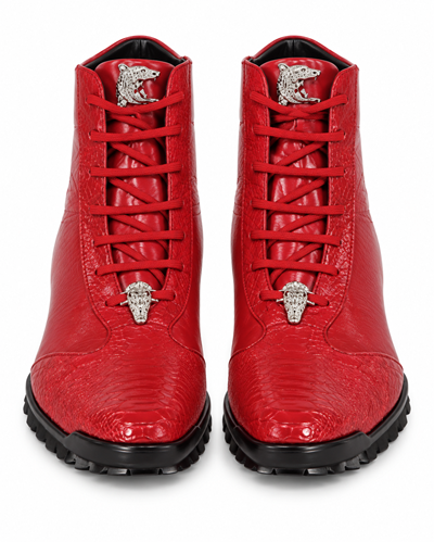 Los Altos Genuine Ostrich Leg Red Casual Ankle Boot
