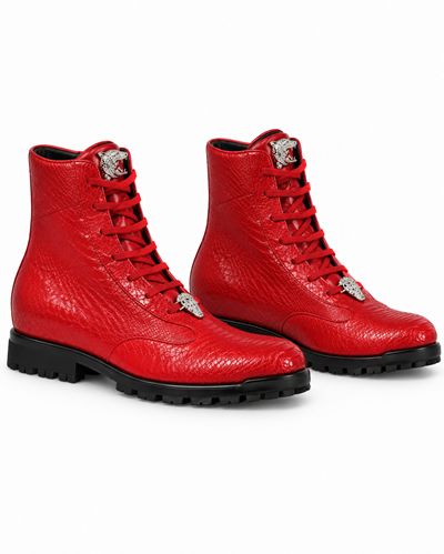 Los Altos Genuine Ostrich Leg Red Casual Ankle Boot