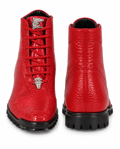 Los Altos Genuine Ostrich Leg Red Casual Ankle Boot