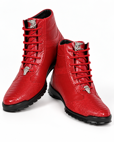 Los Altos Genuine Ostrich Leg Red Casual Ankle Boot