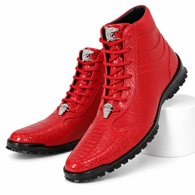 Los Altos Genuine Ostrich Leg Red Casual Ankle Boot