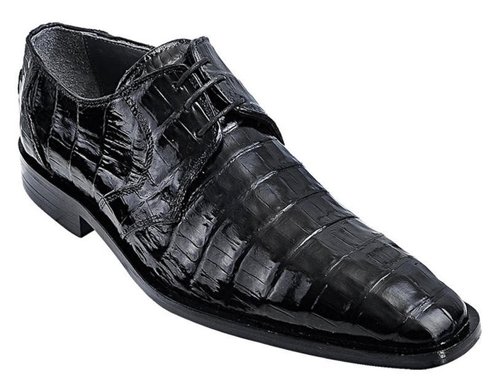 Men’s Los Altos Black Crocodile Dress Shoes with Italian Toe, Exotic Formal Lace Up Shoes