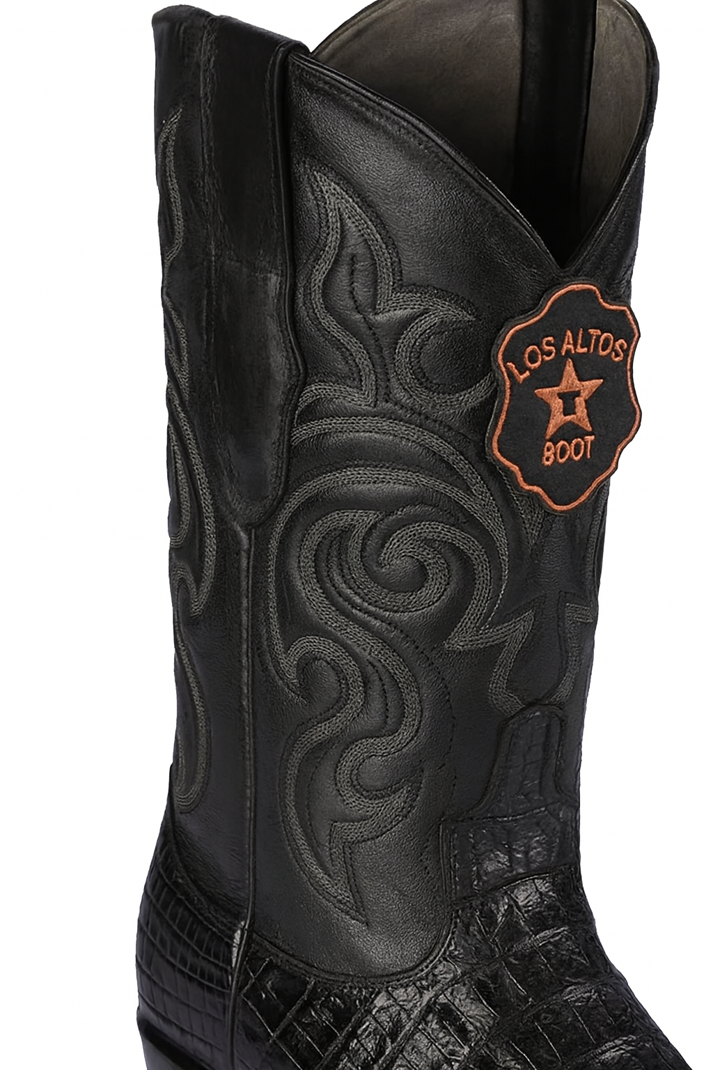 Los Altos Men's Black Genuine Caiman Tail Boots 8   - from alligatorwarehouse.com