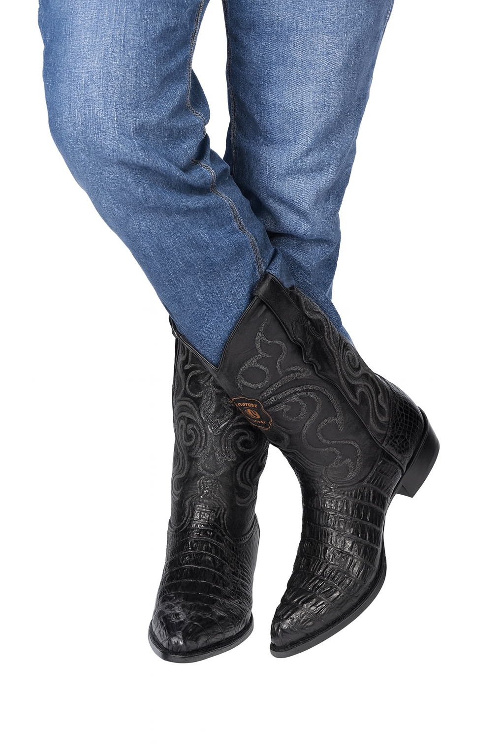 Los Altos Men's Black Genuine Caiman Tail Boots