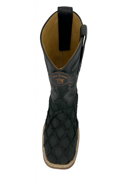 Los Altos Men's Black Matte Genuine Pirarucu Wide Square Toe Boot 6   - from alligatorwarehouse.com