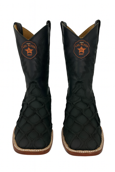 Los Altos Men's Black Matte Genuine Pirarucu Wide Square Toe Boot 7   - from alligatorwarehouse.com