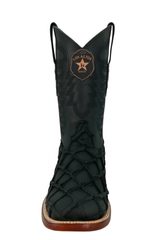 Los Altos Men's Black Matte Genuine Pirarucu Wide Square Toe Boot