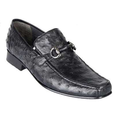 Los Altos Mens Black Ostrich Skin Loafers 1   - from alligatorwarehouse.com